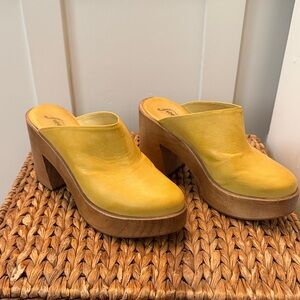 Free People Mustard Leather Platform Mules